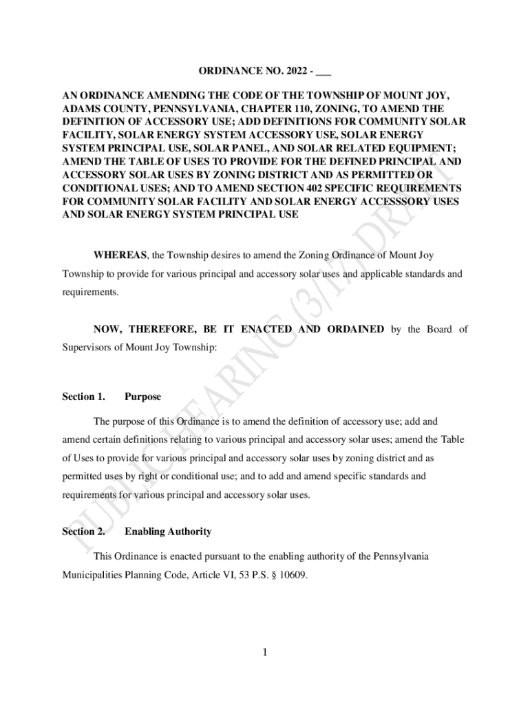 Fillable Online ZoningOrdinanceAmendmentSolar Mount Joy