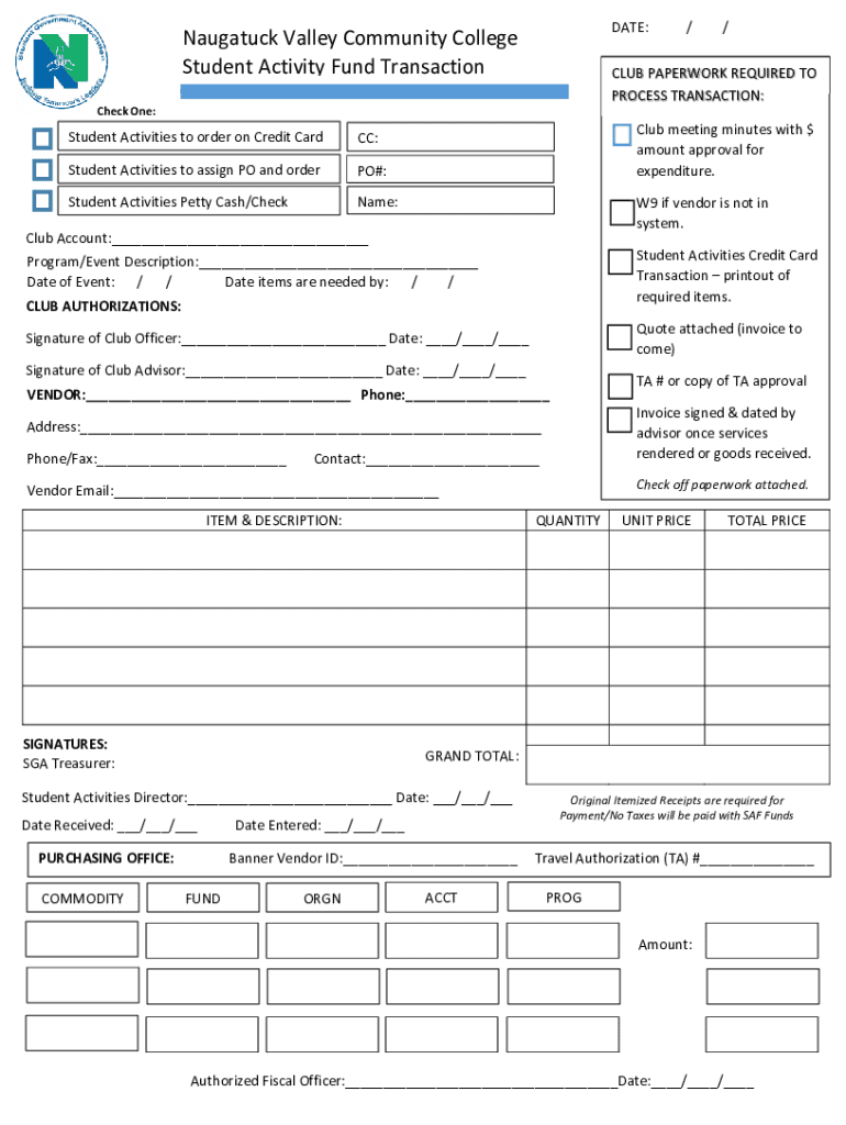 Fillable Online Naugatuck Valley Community College Student Activity