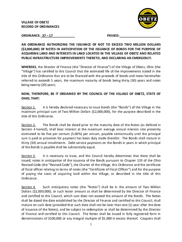 Fillable Online Codified Ordinances City of Obetz Fax Email Print