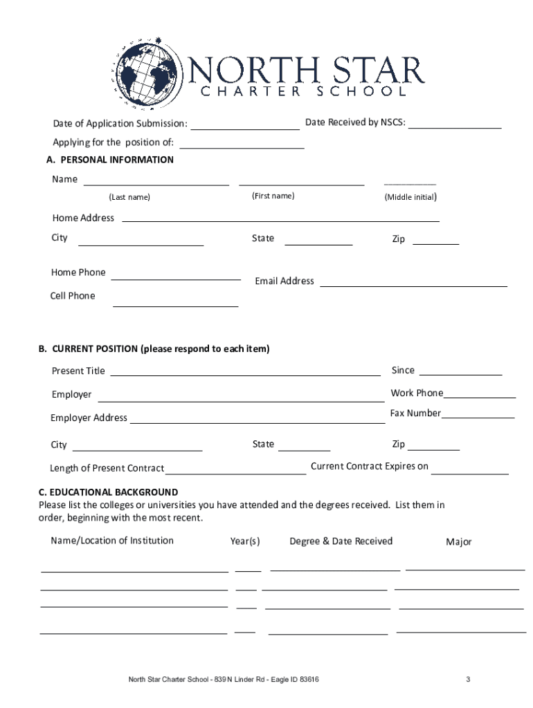 Fillable Online Employment Opportunities - North Star Charter School