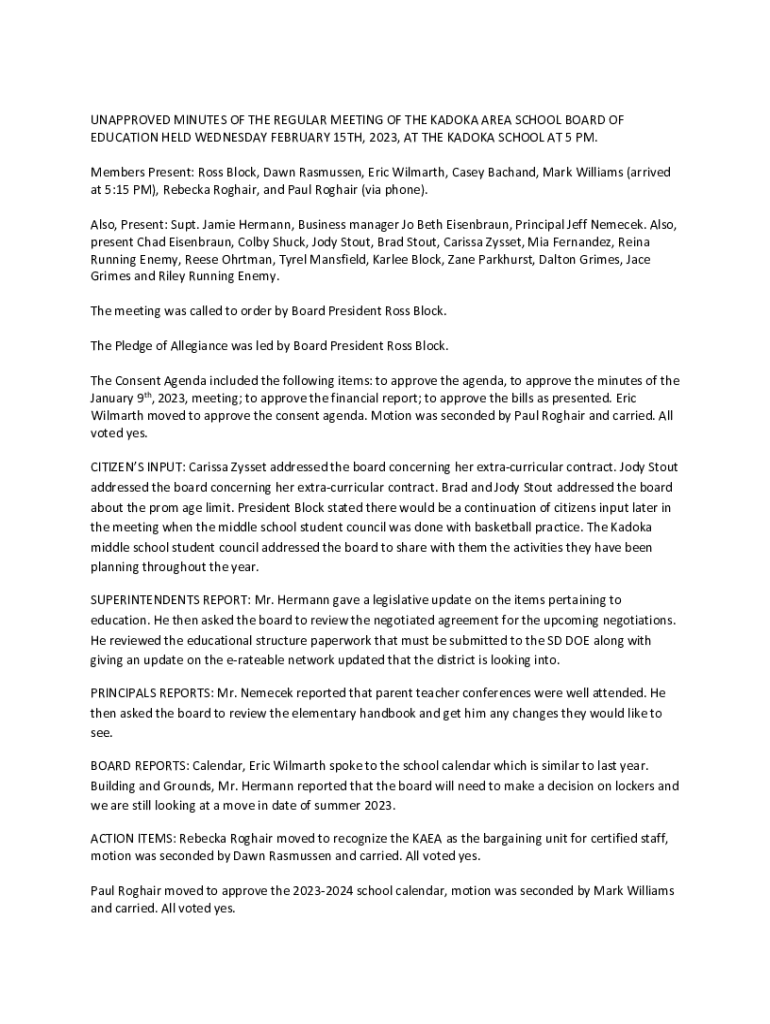 Fillable Online EDUCATION HELD WEDNESDAY FEBRUARY 15TH, 2023, AT THE