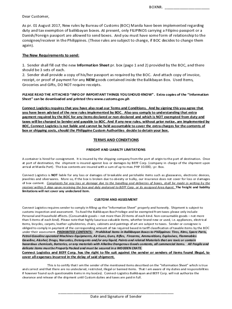 Fillable Online Guidelines on Duty and TaxFree Balikbayan Box