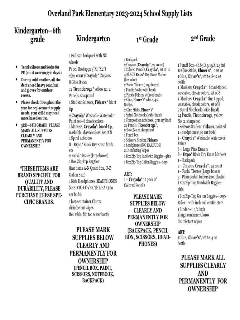 Fillable Online Supply Lists Jackson R2 School District Fax Email