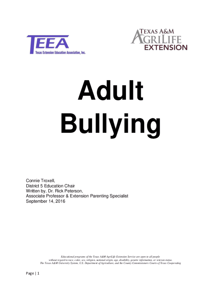 Fillable Online Adult Bullying Texas Extension Education Association