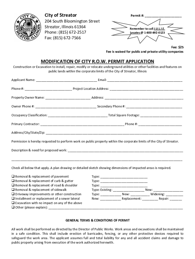 Fillable Online Public Works Department FAQ's Streator, Illinois Fax