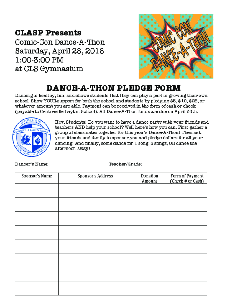 Fillable Online CLASP Presents DANCEATHON PLEDGE FORM Fax Email Print pdfFiller
