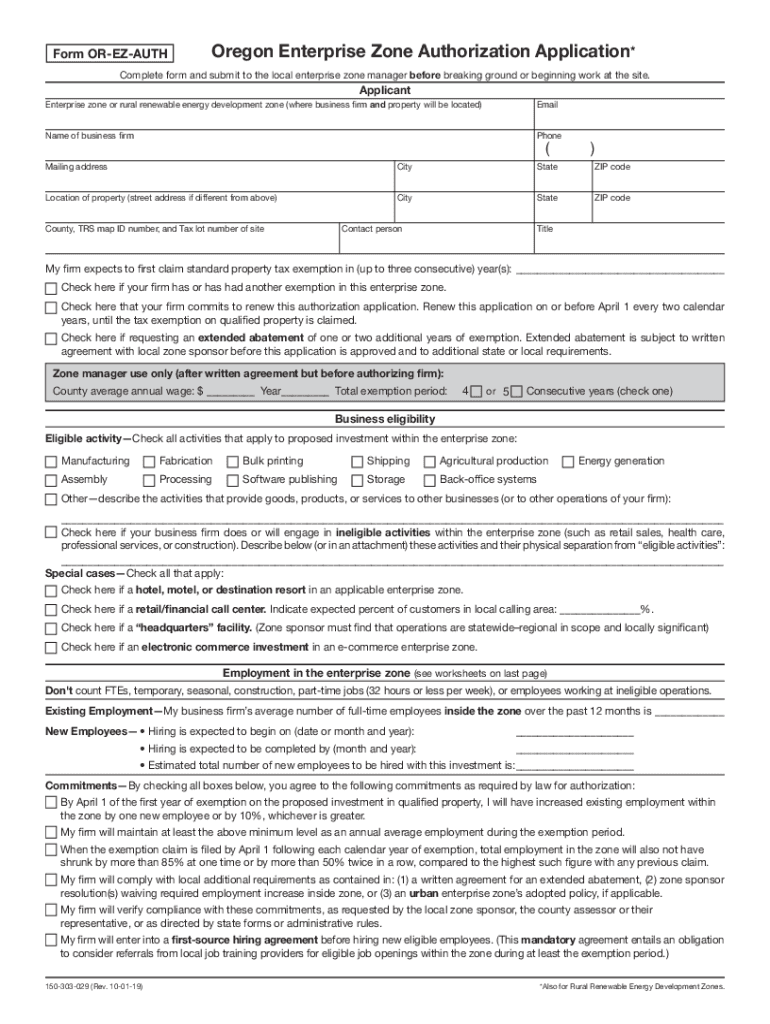 Fillable Online Oregon Enterprise Zone Exemption Claim form, 150310