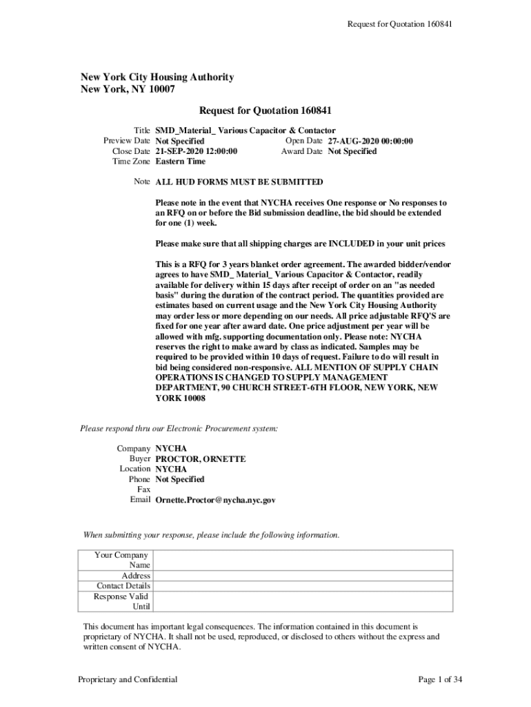 Fillable Online york city housing authority Bids, RFP & Government