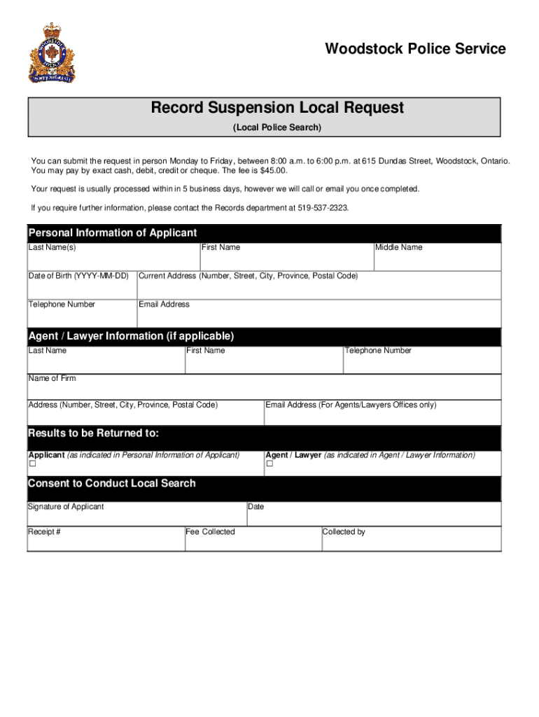 Fillable Online Record Suspension Local Request Fax Email Print pdfFiller