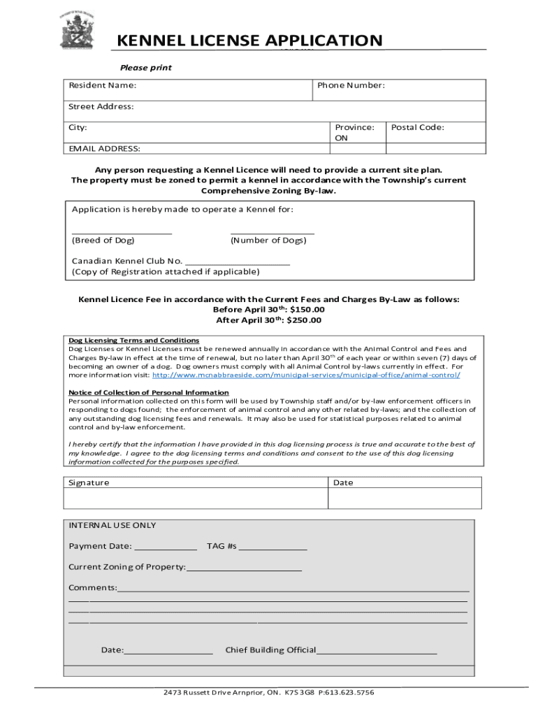 Fillable Online Kennel Application Form Fax Email Print pdfFiller