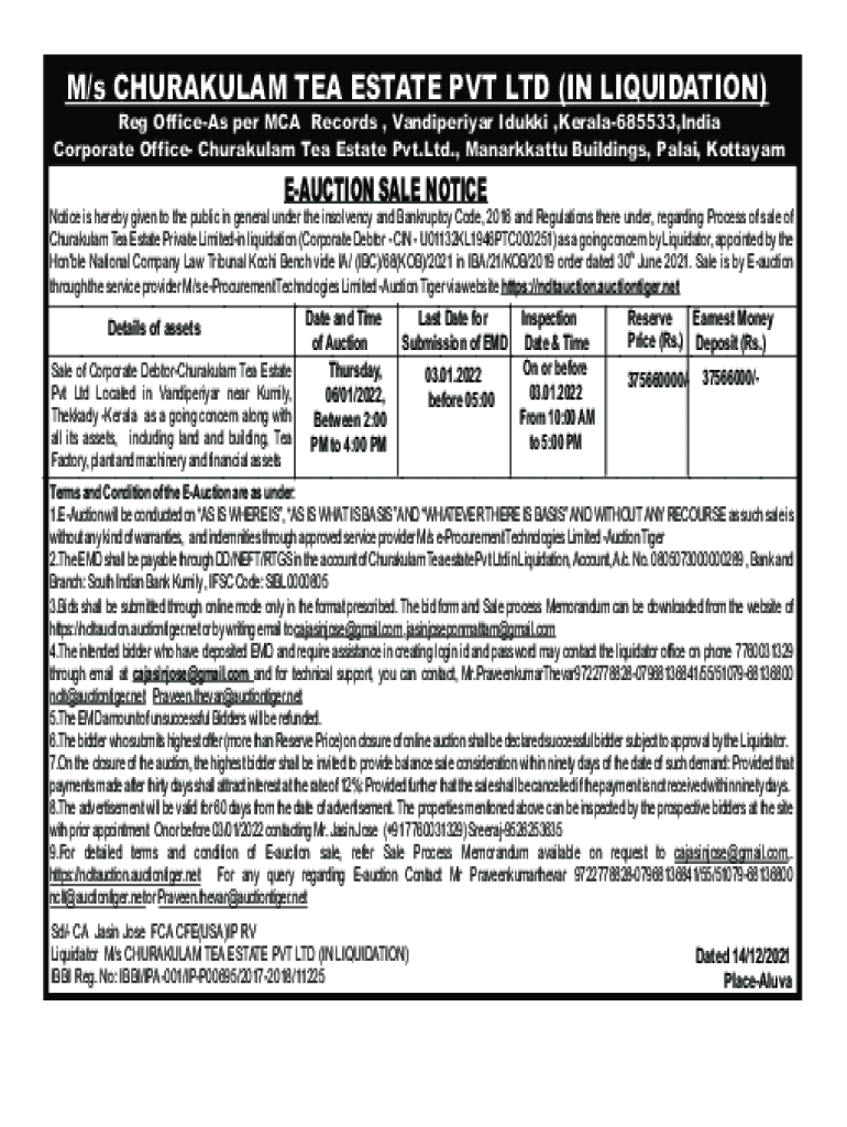 Fillable Online ibbi gov Reg OfficeAs per MCA Records , Vandiperiyar