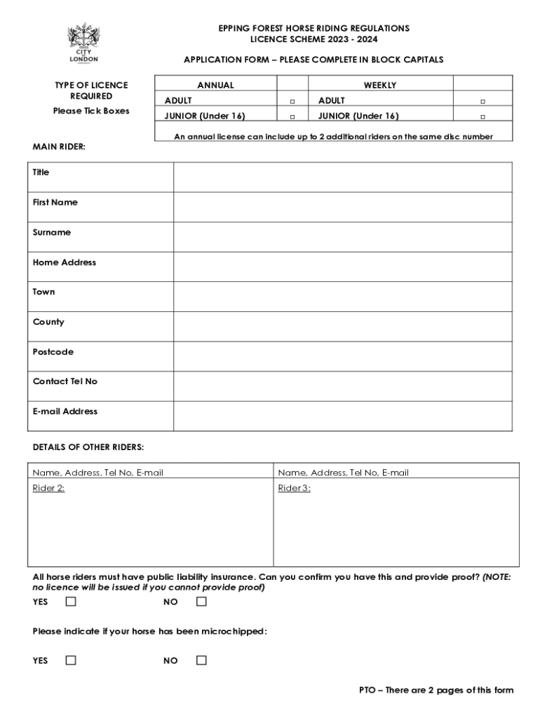 Fillable Online Horse Riding Licence Scheme Application form (Individual licence). Application