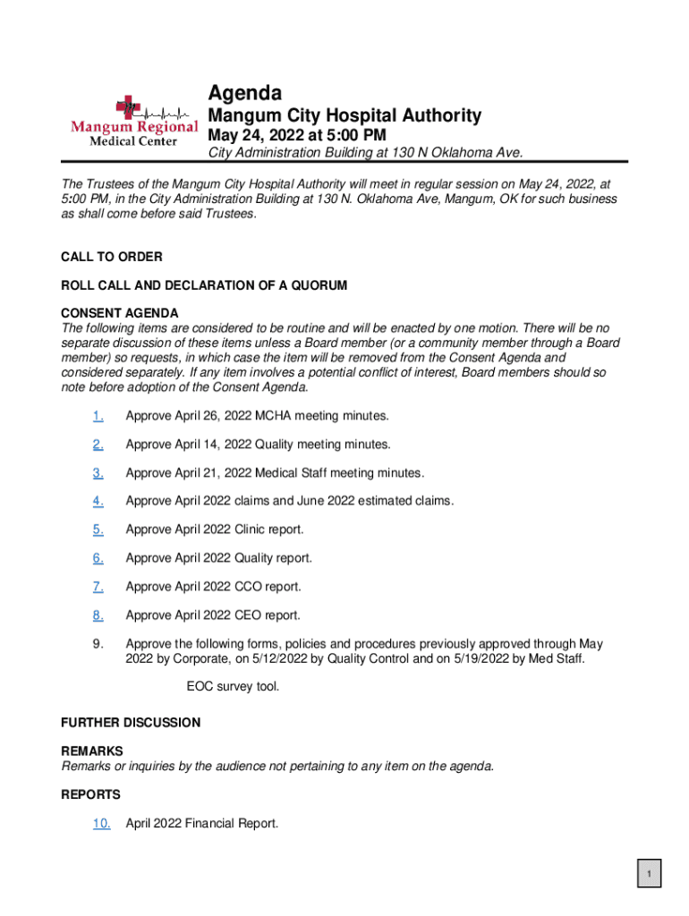 Fillable Online The Trustees of the Mangum City Hospital Authority will