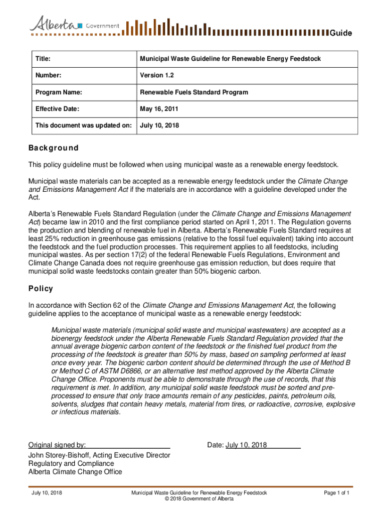 Fillable Online open alberta Municipal Waste Guideline for Renewable