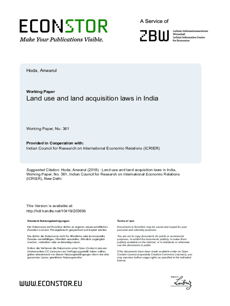 Fillable Online Land use and land acquisition laws in India. Economics