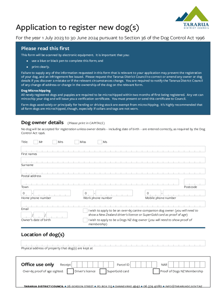 Fillable Online applicationfordogregistrationforyearending30