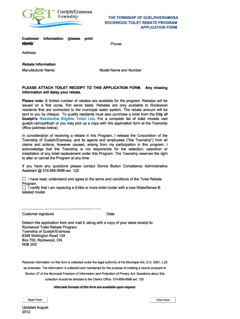 Fillable Online Toilet Rebate Program APPLICATION FORM Fax Email Print