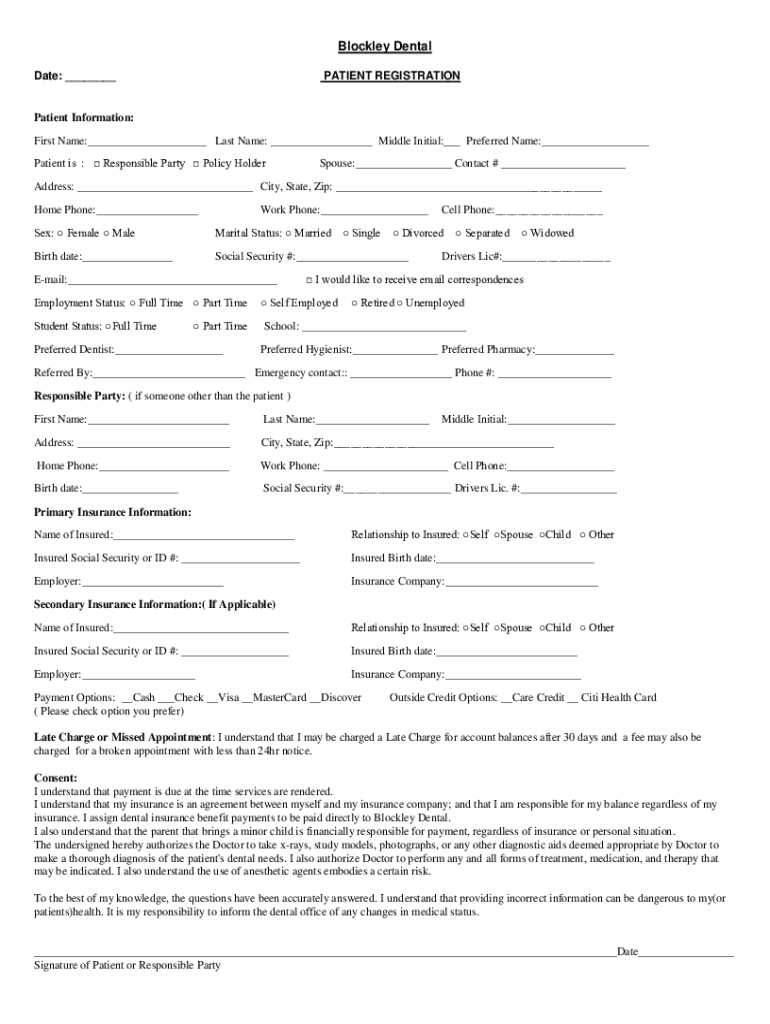Fillable Online Blockley Dental Fax Email Print pdfFiller