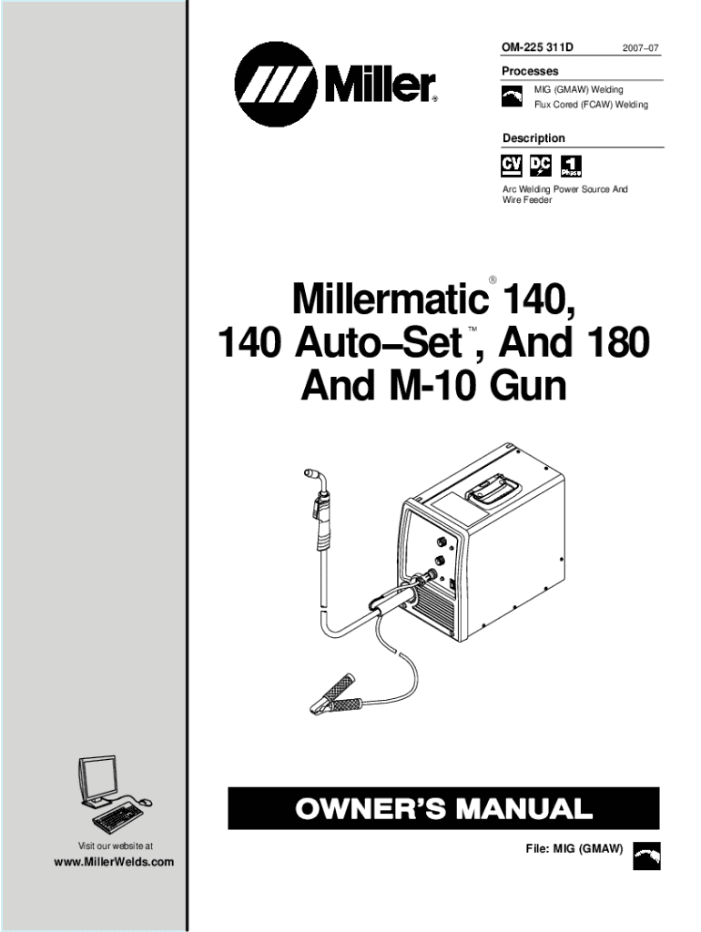 Fillable Online Millermatic 140 Auto-Set - Miller Electric Mfg