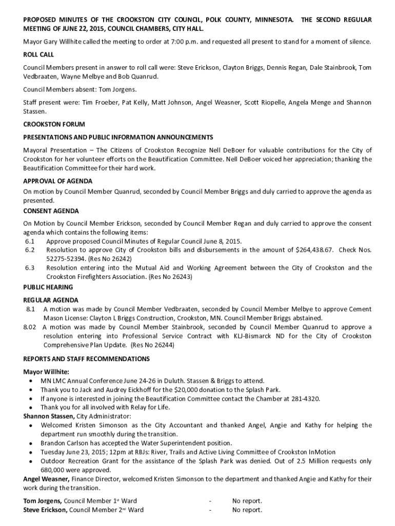 Fillable Online www2 crookston mn Crookston elects four council members
