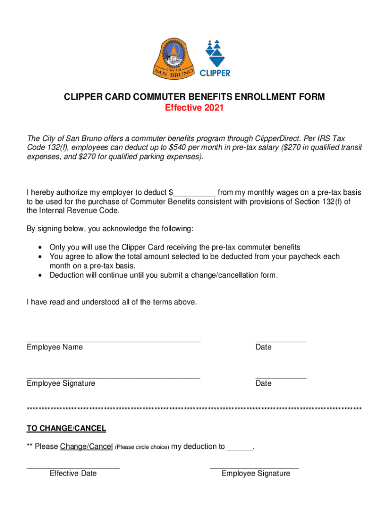Fillable Online clipper card commuter benefits enrollment form Fax Email Print pdfFiller
