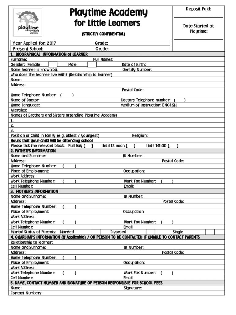 Fillable Online Playtime Academy Academy for little learnersPreSchool