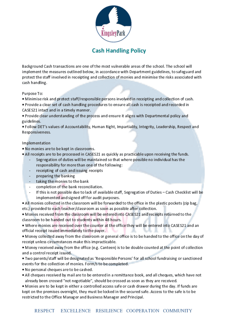 Fillable Online Safeguarding Cash and Cash Equivalents Policy Fax Email