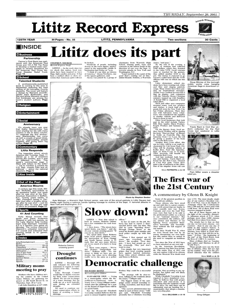 Fillable Online Lititz Record Express Lititz does its part Fax Email