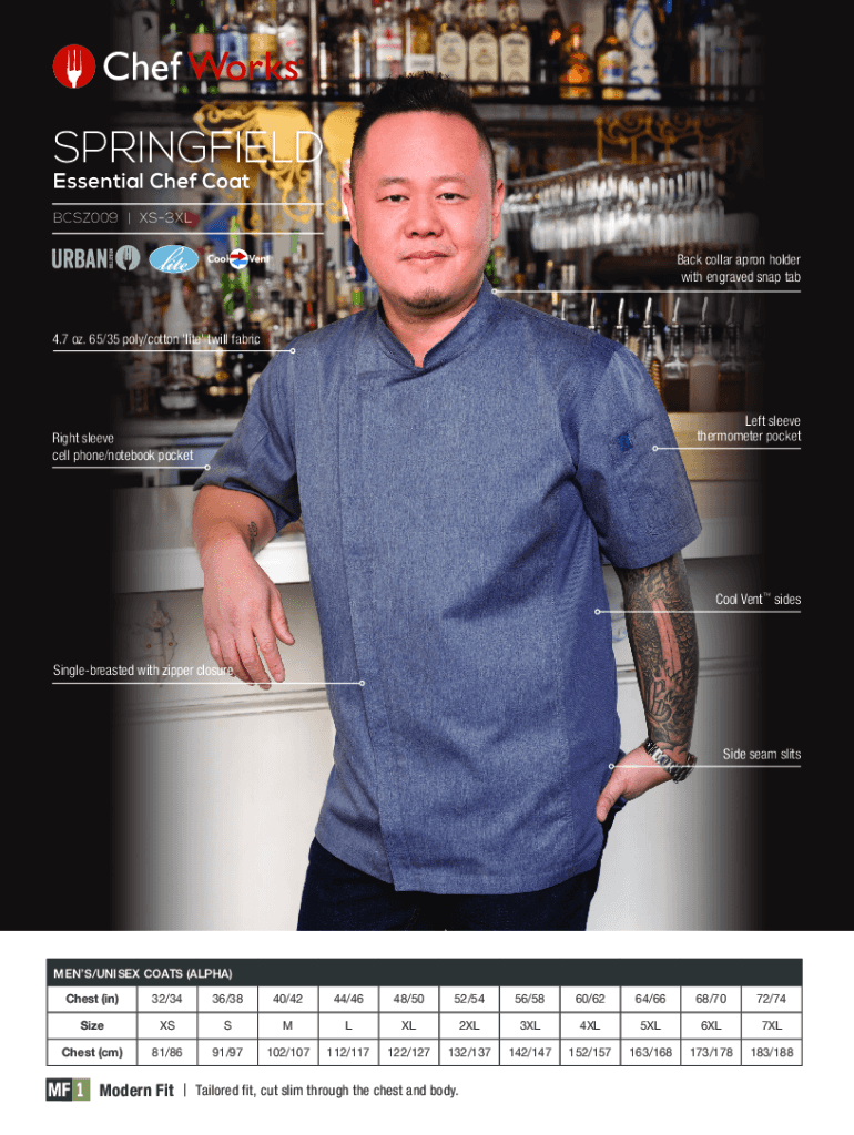 Fillable Online Chef Works womens Women's Springfield Chef Coat Fax