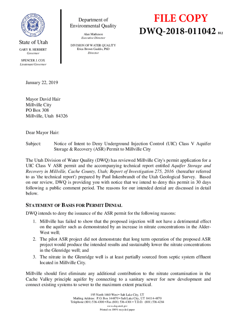 Fillable Online Millville City Facilities Utah DEQ Document