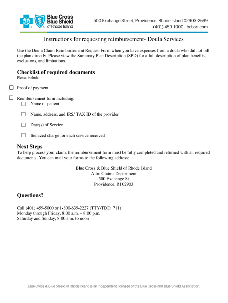Fillable Online Doula Claim Reimbursement Form Microsoft Fax Email