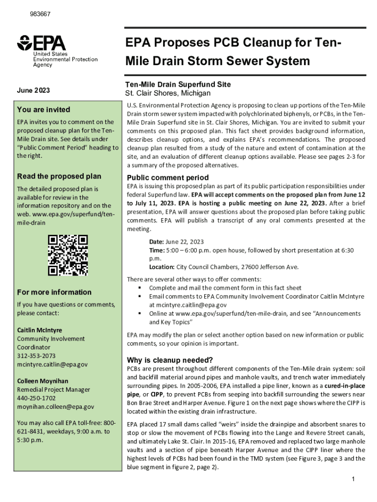 Fillable Online EPA FACT SHEET EPA PROPOSES PCB CLEANUP FOR TENMILE