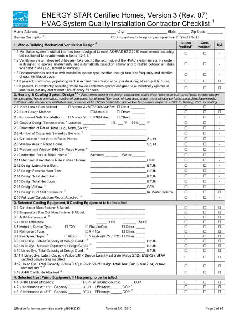 ENERGY STAR Qualified Homes, Version 3 Inspection Fill out & sign