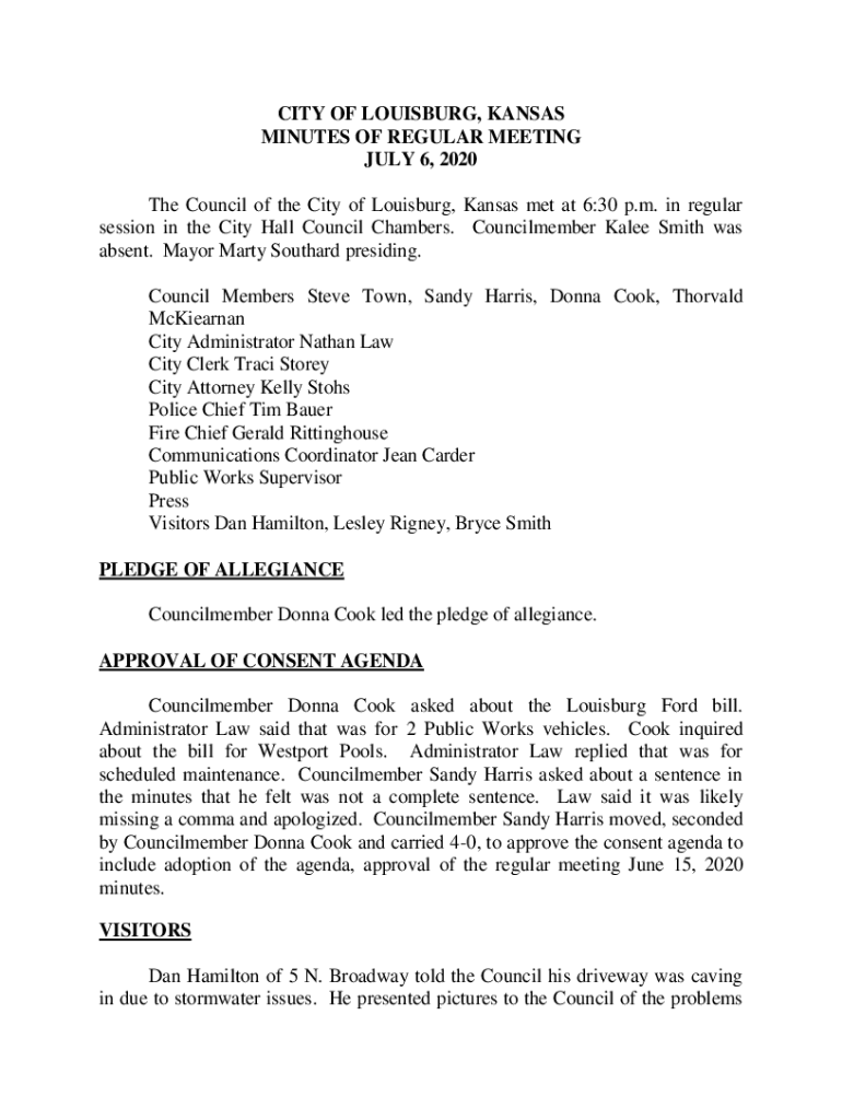 Fillable Online louisburg city council Fax Email Print pdfFiller