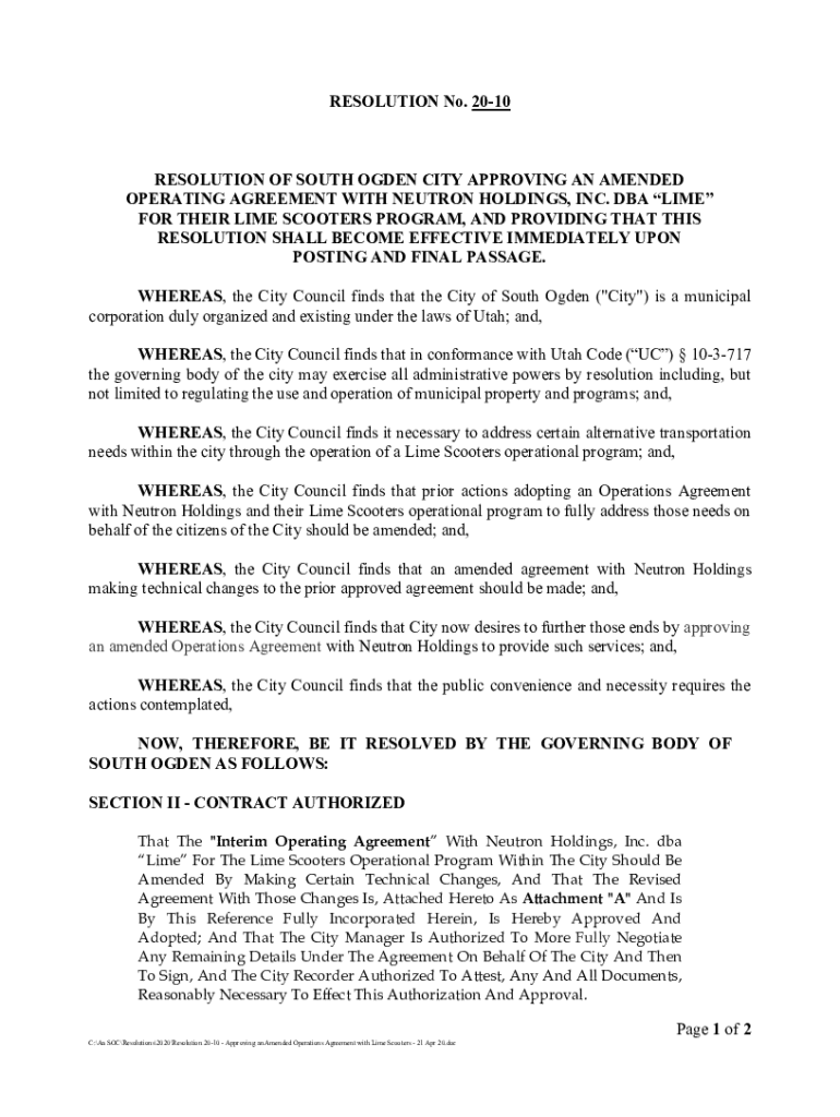 Fillable Online Approving an Amended Operations Agreement with Lime