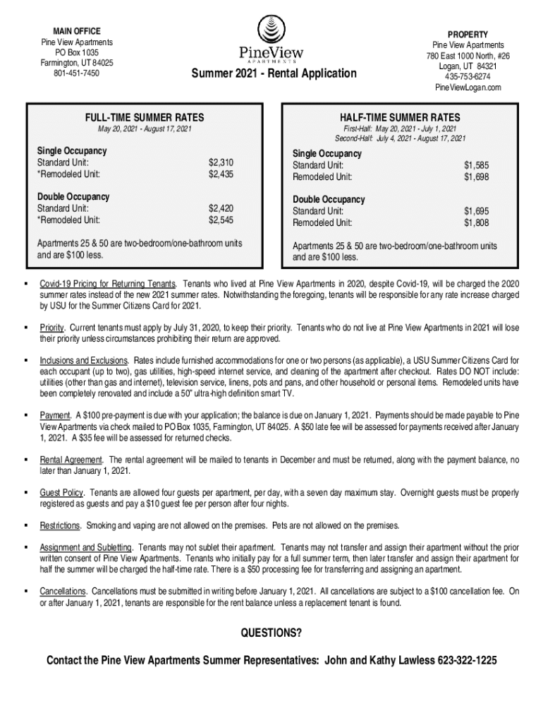 Fillable Online Student Rental Application Pine View West Apartments