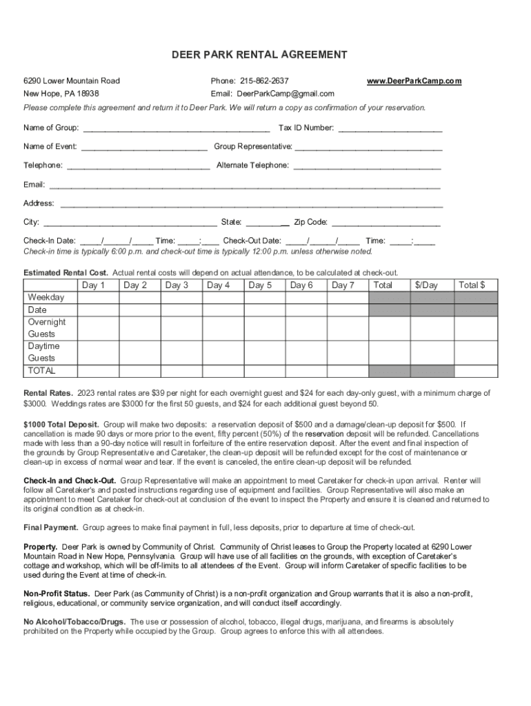 Fillable Online Deer Park Rental Agreement 2023.docx Fax Email Print