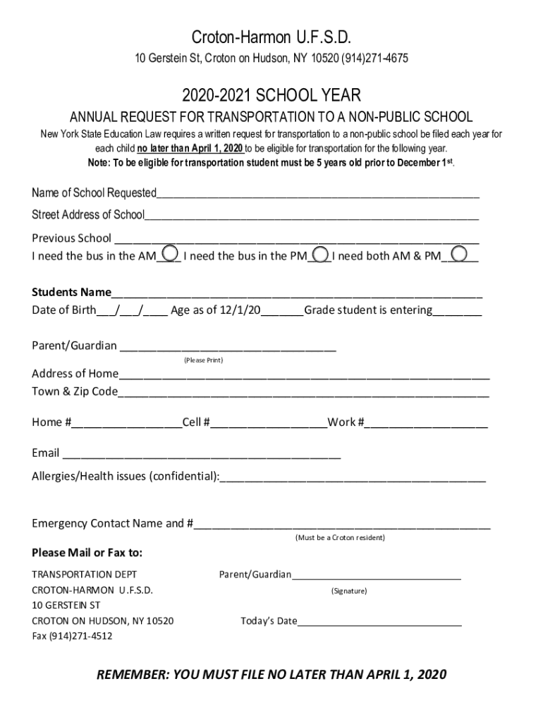 Fillable Online CrotonHarmon U.F.S.D. Fax Email Print pdfFiller