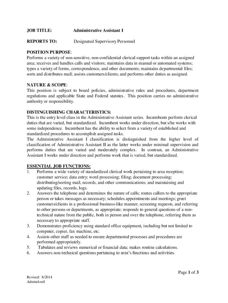 Fillable Online Office Assistant Job Description +2023 TEMPLATE Fax