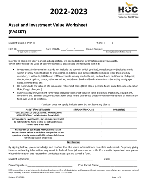 Fillable Online Asset and Investment Value Worksheet (FASSET) Fax Email