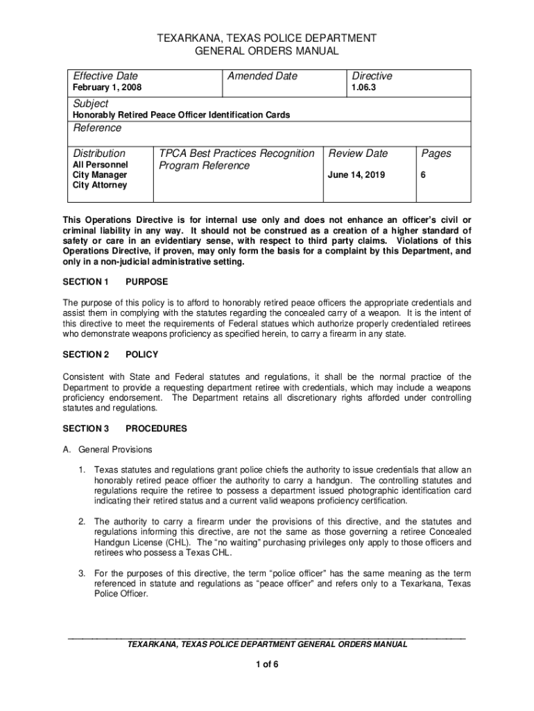 Fillable Online TEXARKANA, TEXAS POLICE DEPARTMENT GENERAL ORDERS
