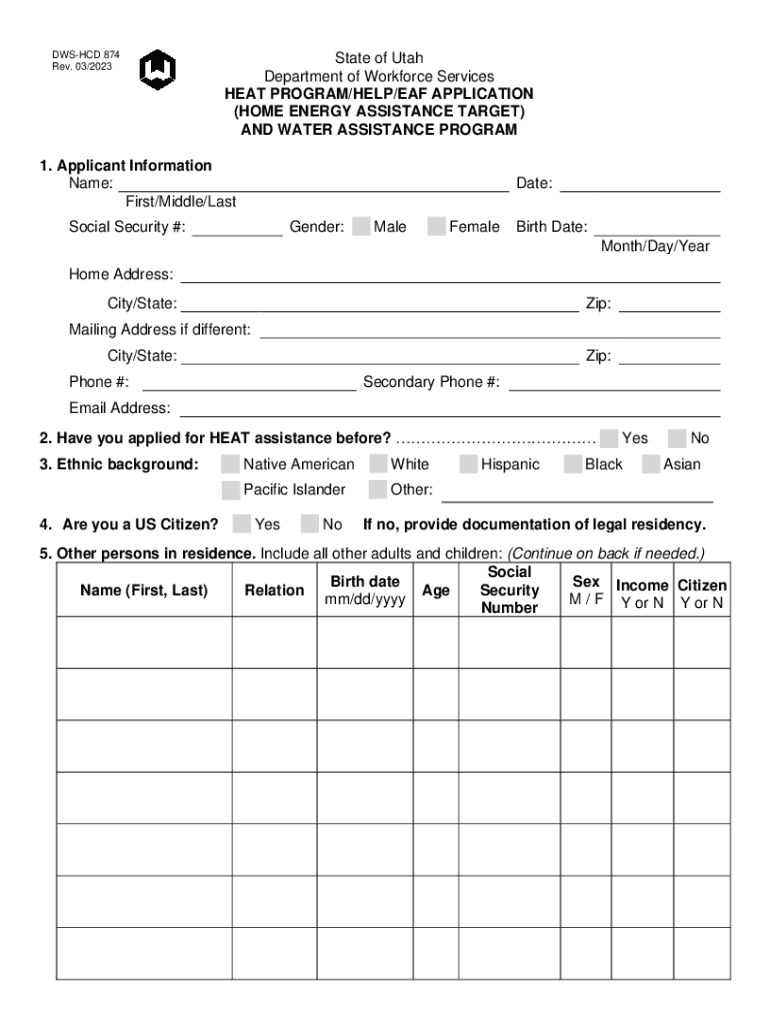 Fillable Online State of Utah Department of Workforce Services H.E.A.T