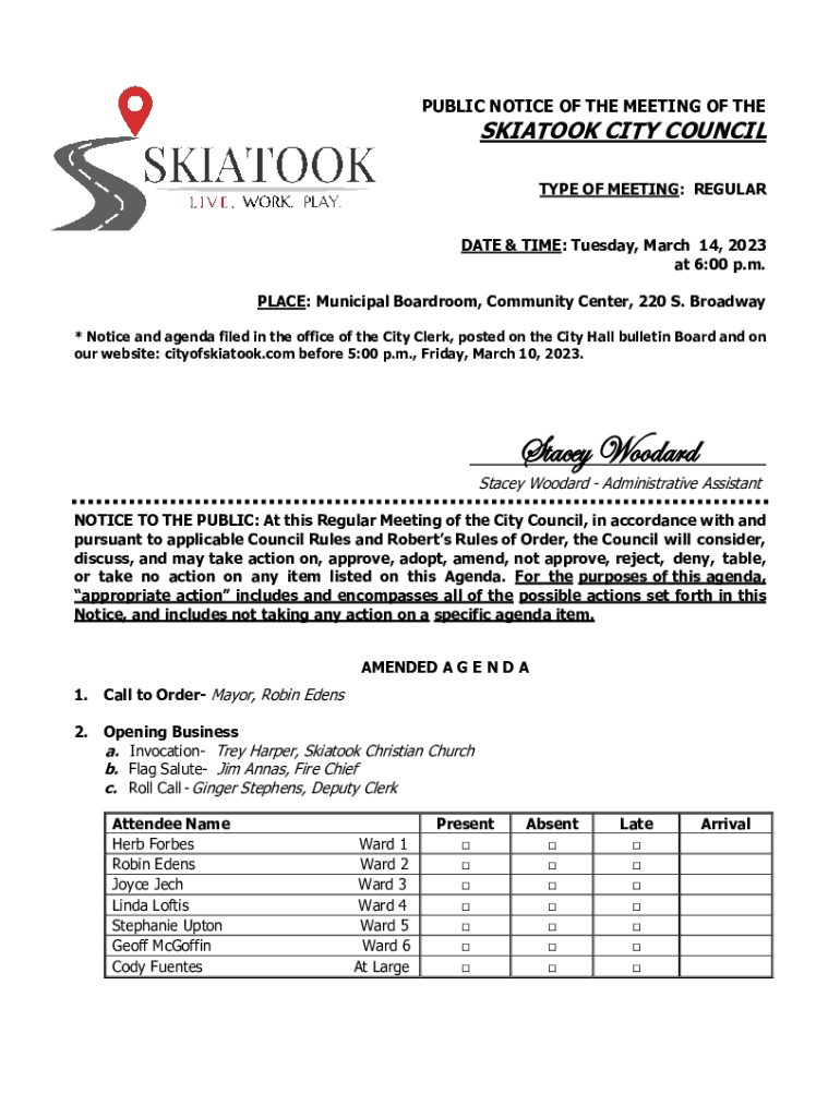 Fillable Online SKIATOOK CITY COUNCIL Fax Email Print pdfFiller