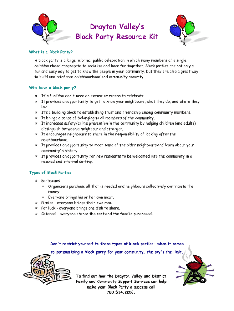 Fillable Online Town of Drayton Valley Throwing a block party is a