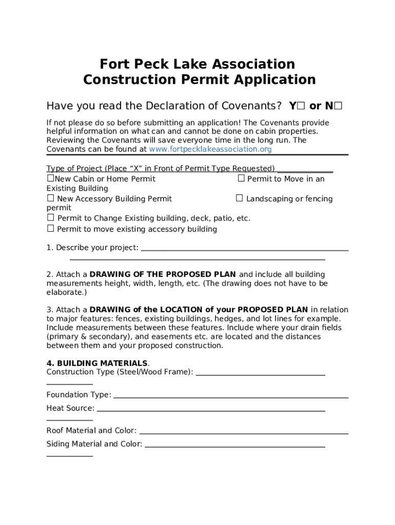 Construction Permit Application Fort Peck Lake Association Doc