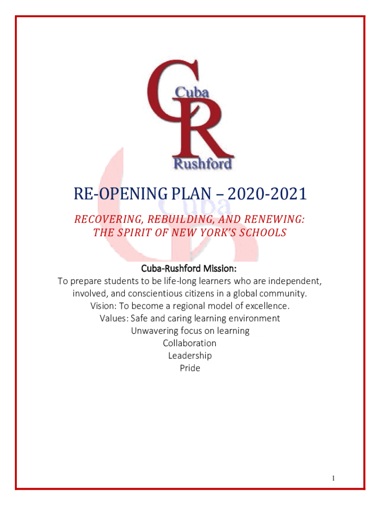 Fillable Online CubaRushford School District Plans to ReOpen Fax