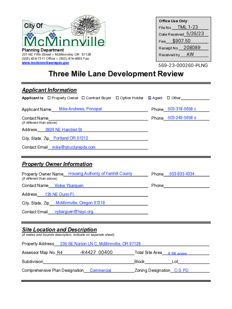 Fillable Online Three Mile Lane Development Review Fax Email Print