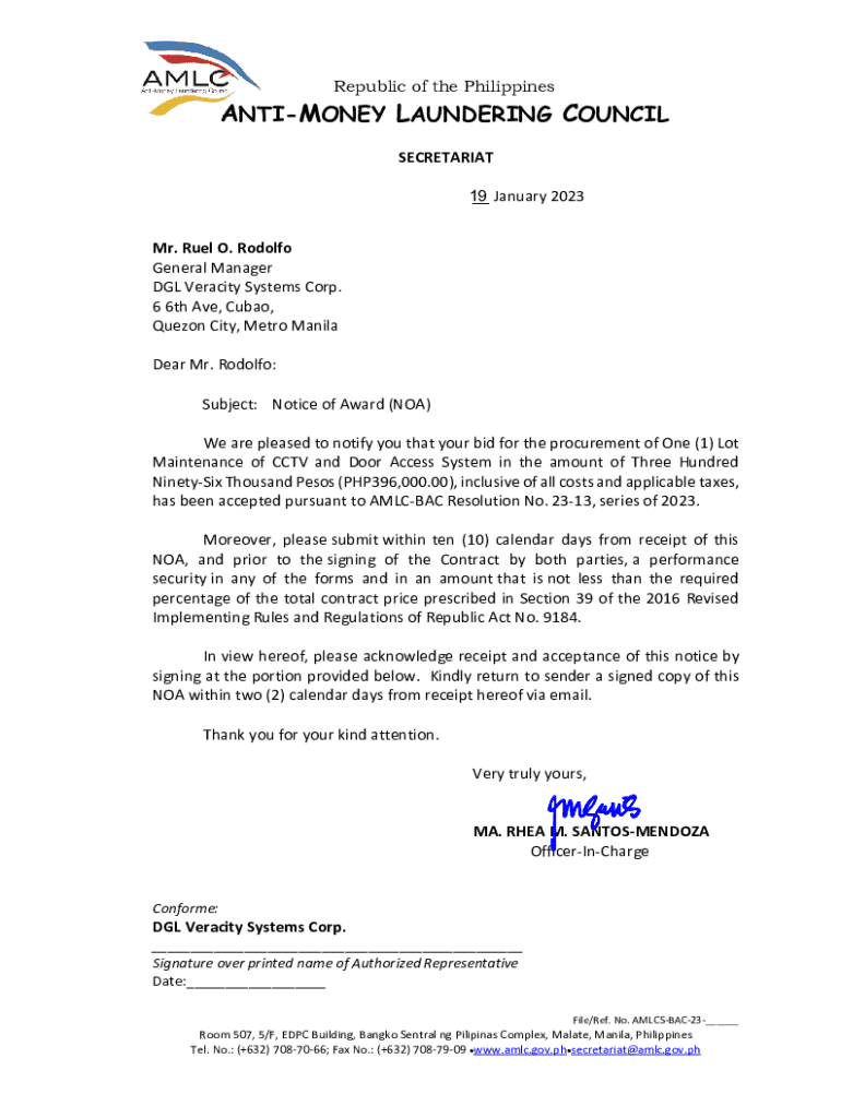 Fillable Online NOA DGL VERACITY SYSTEMS Maintenance of CCTV Fax