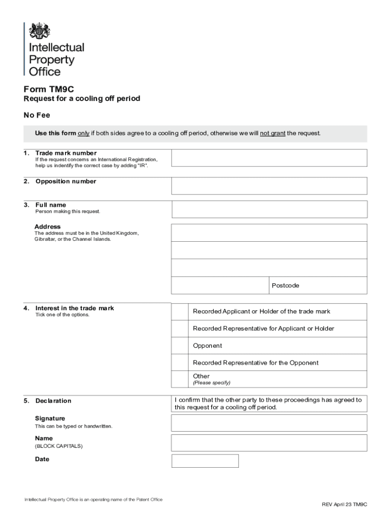 Fillable Online Request for a cooling off period Form TM9C Fax Email
