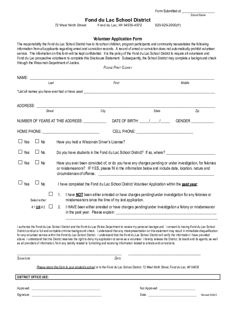 Fillable Online North Fond du Lac School District Forms Fax Email Print pdfFiller